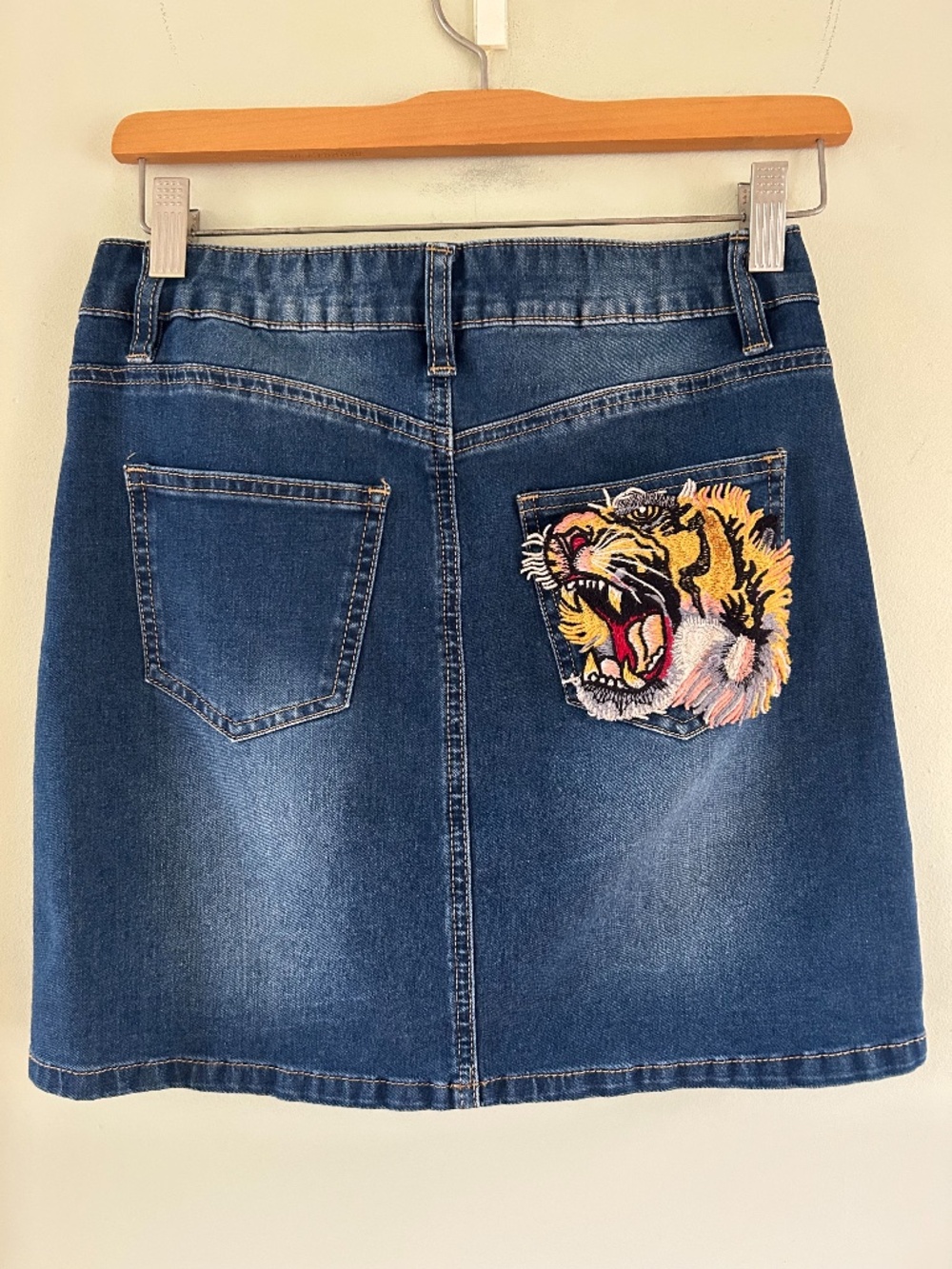 Iconic Gucci Tiger Patch Denim Skirt